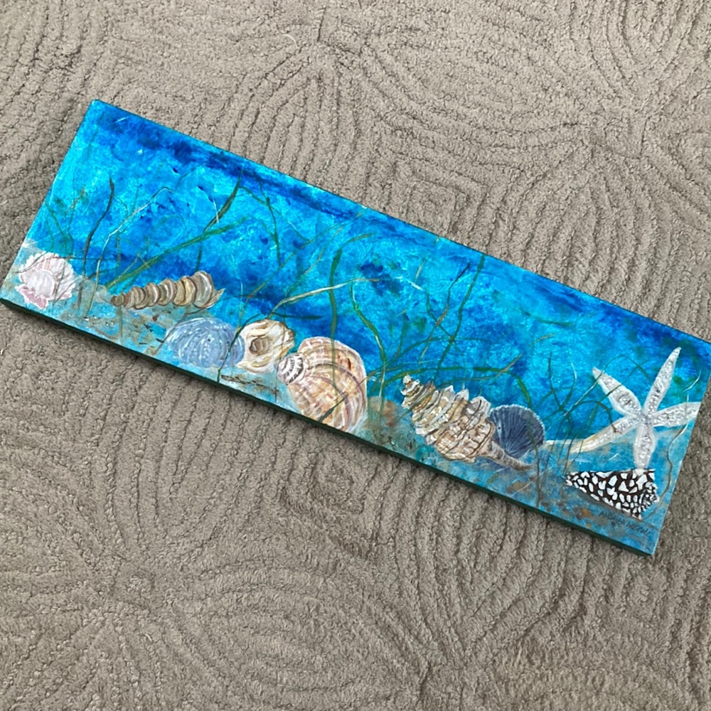Original Art Stretched Canvas Ocean Sea Shells Painting ANDREA DRISCOLL